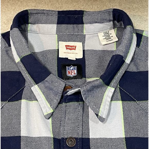 Levis-NFL Seattle Seahawks Snap Button Shirt Women’s Size XL Gray/Blue Football - Picture 11 of 16